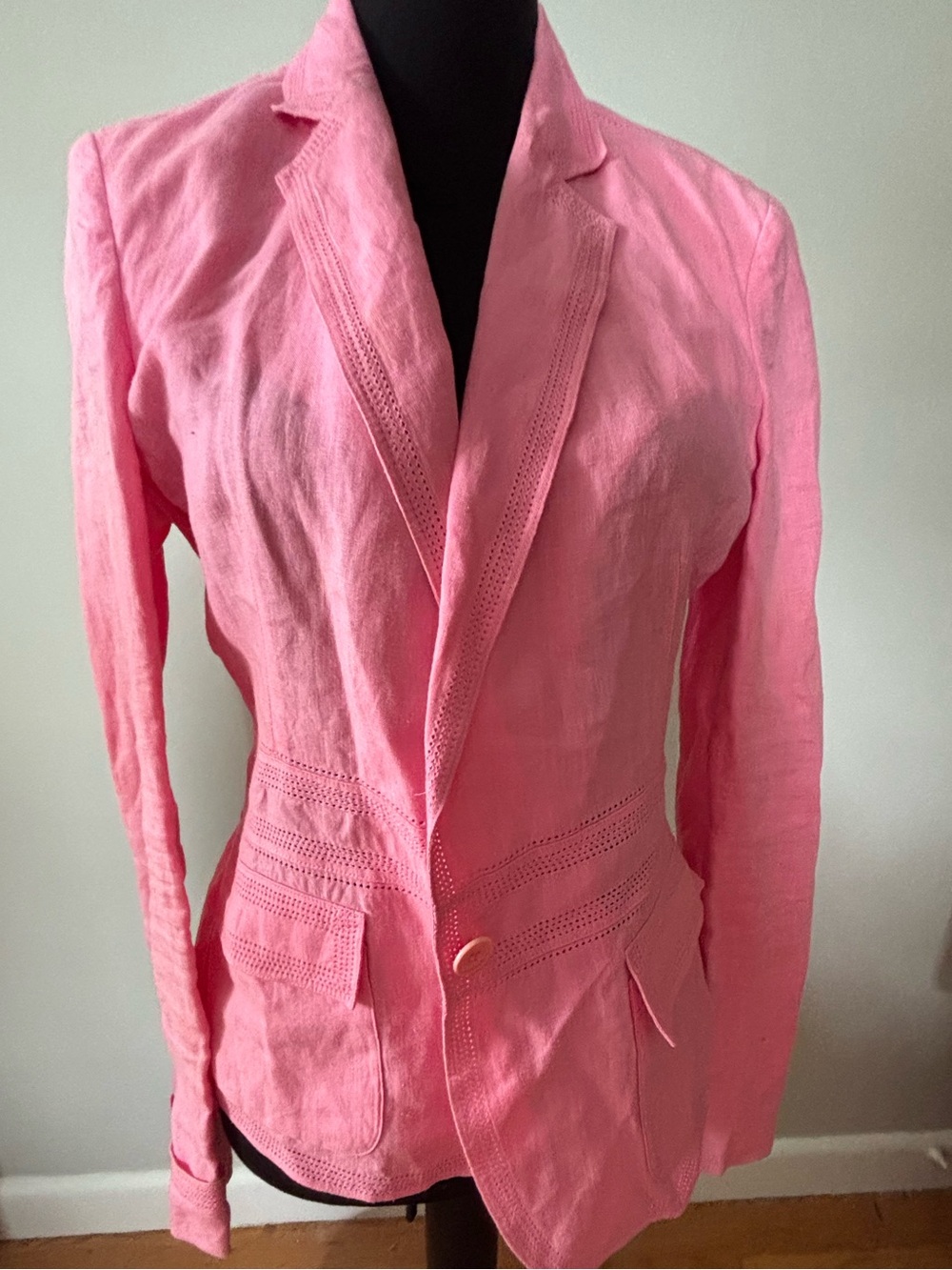 Dkny Pink Linen-Blend Tailored Blazer